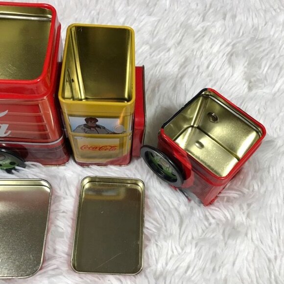 Set of 2 Vintage Coca-Cola Multi-Compartment Delivery Truck Tins Rotating Wheels - Picture 9 of 16
